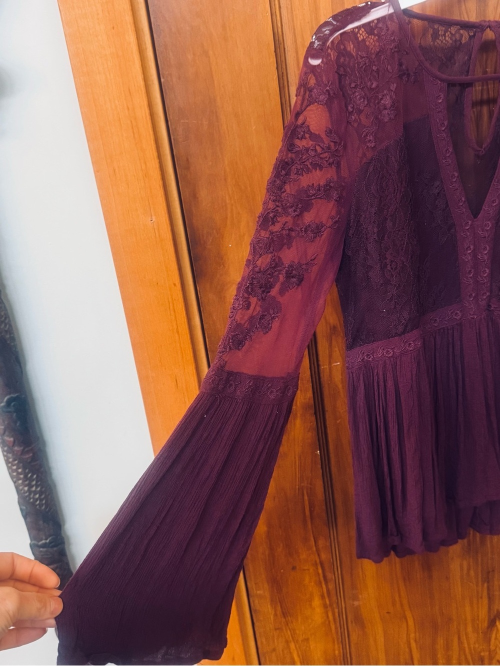 American Eagle Outfitters Burgundy Lace Peasant Blouse Ruffles, Babydoll, S - Picture 5 of 9